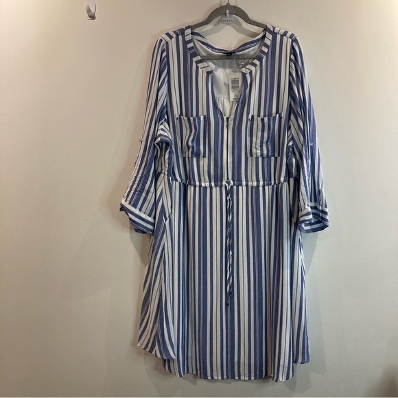 TORRID Sz 3 Blue & White Stripe Zip Front Drawstring  Shirt Dress New with Tags - Picture 4 of 15